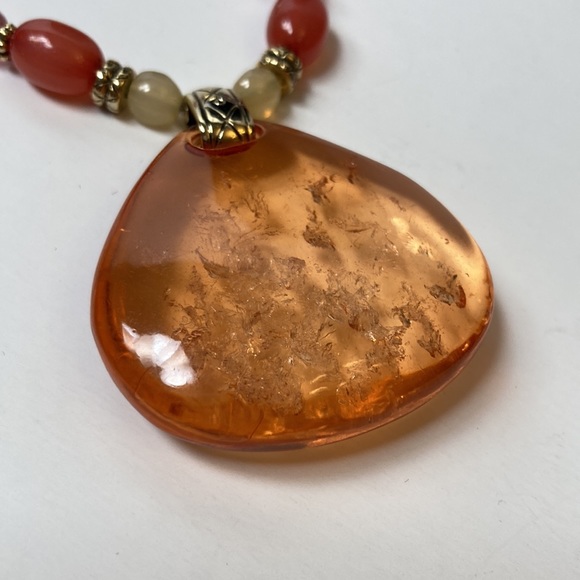 19" Colorful Beaded Necklace with Large Orange Drop Accent - Picture 5 of 13